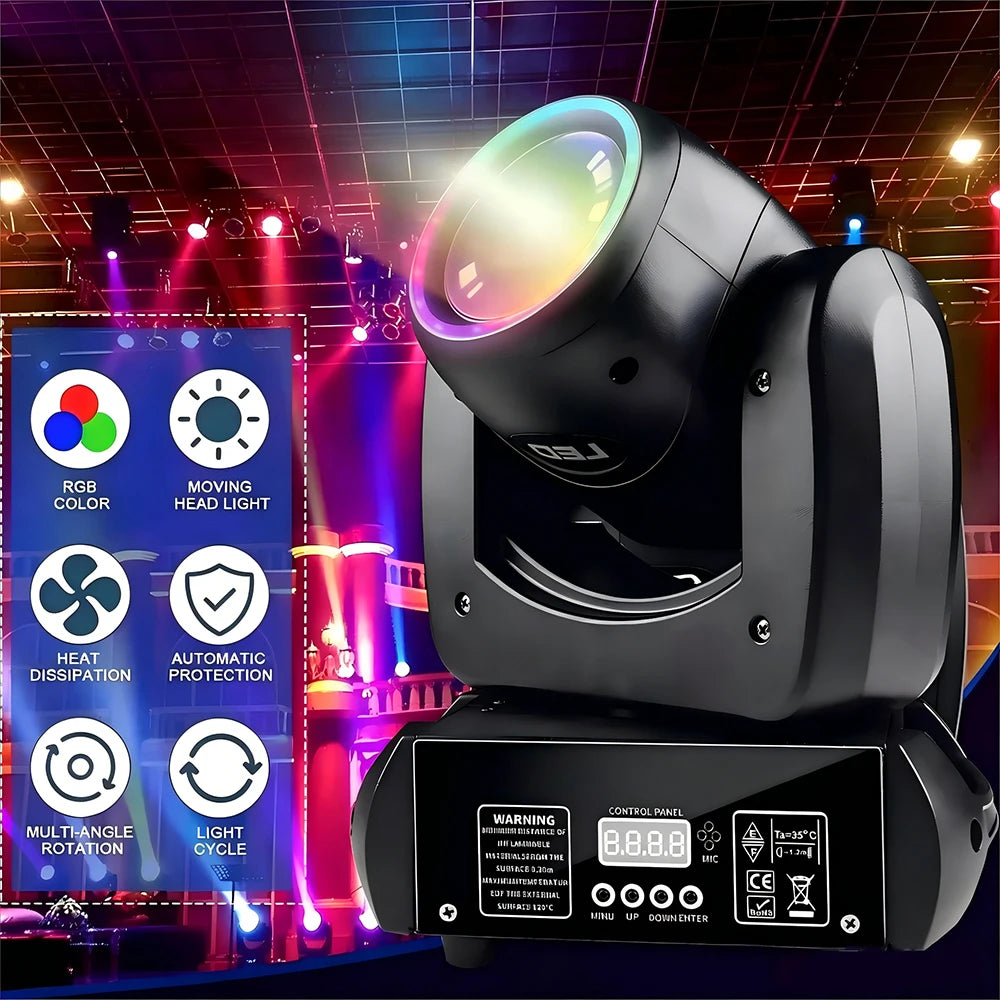 Luz de escenario con cabeza móvil CHEGIT de 150 W, haz RGB, luces de DJ con DMX512, control remoto activado por sonido y modos de funcionamiento automático para fiestas en casa