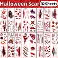 32 Uds. Tatuajes temporales de cicatriz falsa 3D de Halloween-diseños de heridas sangrientas y zombis para cara/cuerpo, fiesta de disfraces, broma y Cosplay