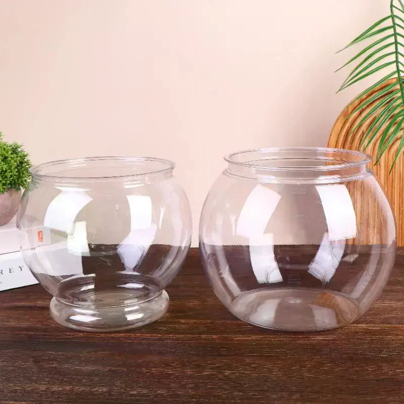 Transparent Round Ornamental Fish Tank Portable Goldfish Small Fish Bowl Pet Plastic Lightweight Desk Aquarium Bowl Home Decor