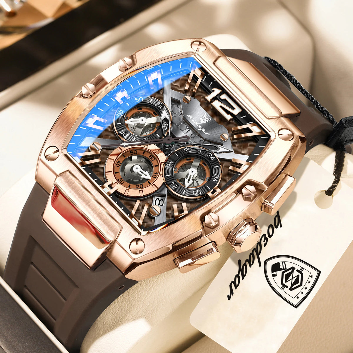 Reloj de hombre original de moda POEDAGAR, luminoso, impermeable, con fecha, deportivo, cronógrafo, de cuarzo y correa de silicona
