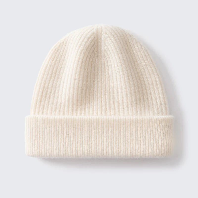 Gorro 100% de cachemira de primera calidad para mujeres y hombres, gorro de invierno casual para exteriores, unisex, cálido para esquiar, de doble capa, grueso, sin costuras, de punto acanalado.