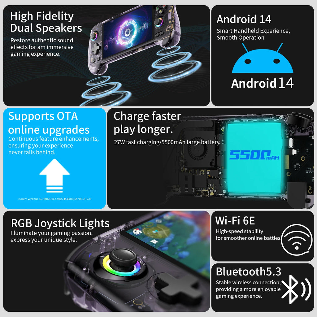 ANBERNIC RG557 Retro Handheld Video Game Console Android 14 5.48-Inch AMOLED Screen RGB Lighting Dimensity 8300 5500mAh Battery