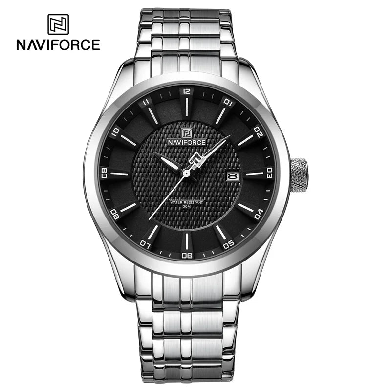 Reloj de cuarzo de lujo para hombre NAVIFORCE, reloj de pulsera informal moderno con correa de acero inoxidable resistente al agua