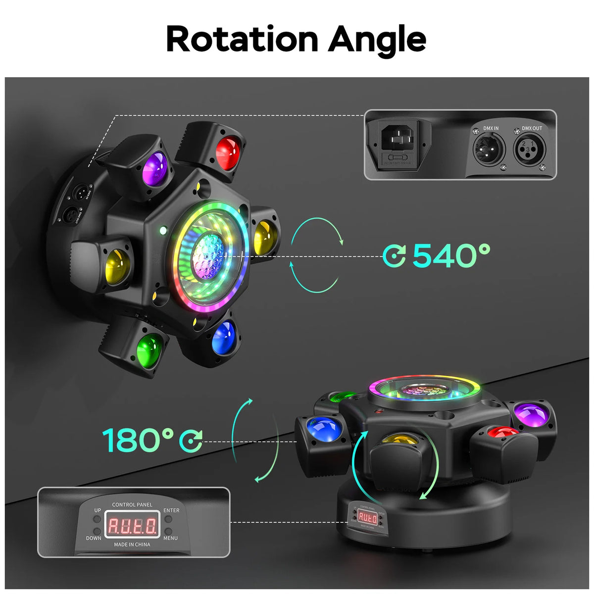 Yiflamefly - Luces móviles tipo beam de 150W y 6 brazos, luces LED RGBW para DJ, luces DMX512 para fiestas, bodas, discotecas, espectáculos, clubes nocturnos, bares y KTV