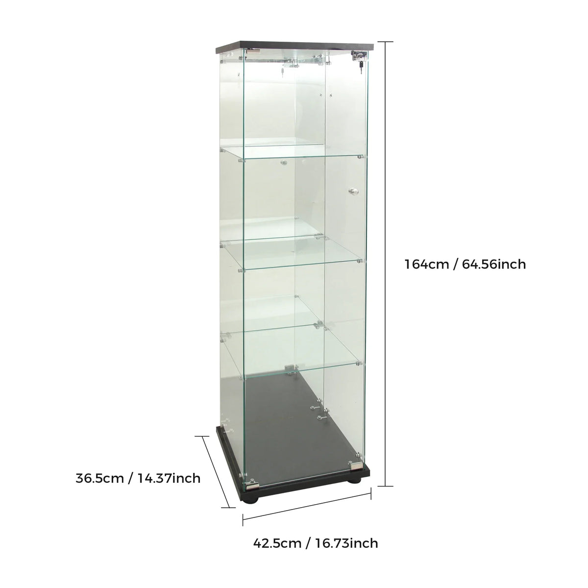 Vitrina de cristal de 164 cm para colecciones, con 2 puertas y 4 estantes, mueble expositor transparente, vitrina para figuras, vitrina de cristal para salón o bar