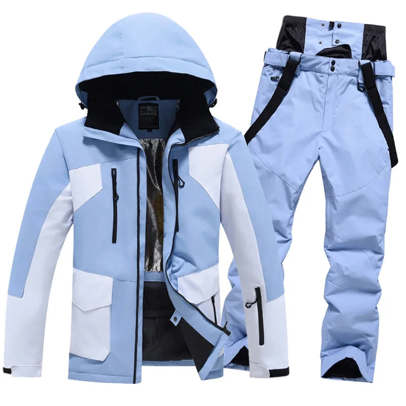 Bloque de color, hombres y mujeres, ropa de nieve de invierno, conjuntos de trajes de esquí para nieve, ropa de snowboard, chaquetas y pantalones de esquí, chaqueta de traje de esquí