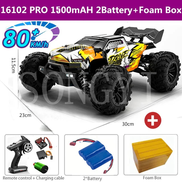 Coches RC de 50 u 80 km/h, escala 1/16, todoterreno, derrape, 4WD con LED, control remoto 2.4G, camión monstruo impermeable, regalo de juguete para adultos y niños