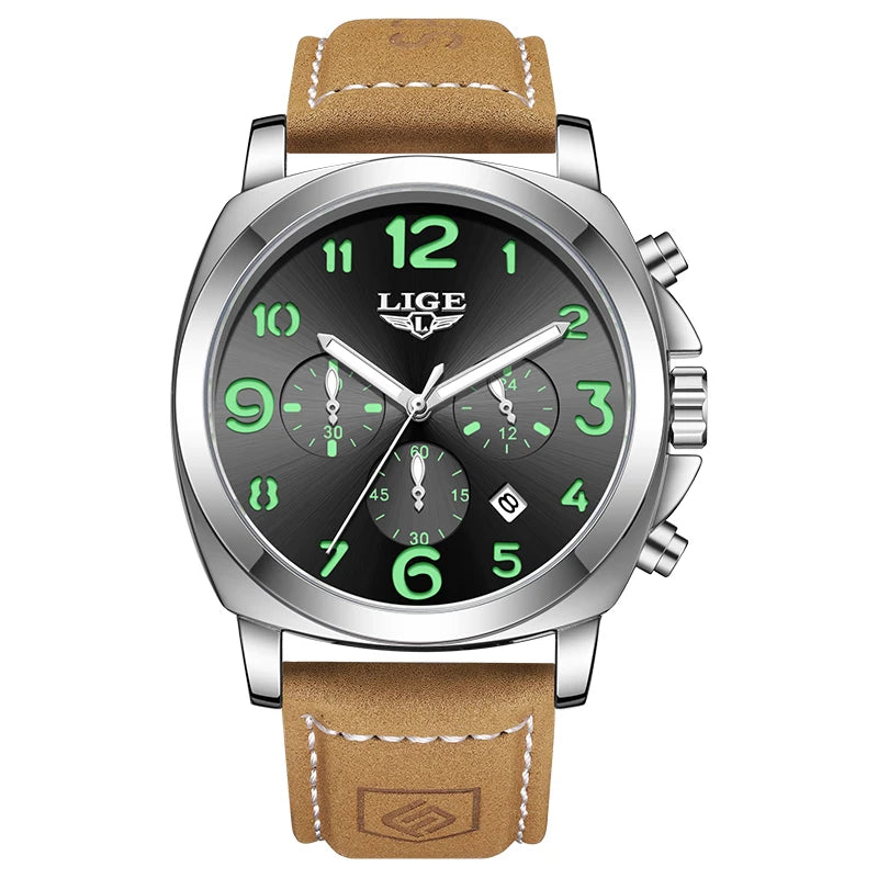 Reloj de pulsera para hombre LIGE, marca de lujo, deportivo, impermeable, luminoso, con cronógrafo y cuarzo.