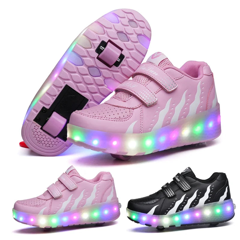 Zapatos de Skate en línea con rodillo intermitente de 2 ruedas para niños, zapatillas de deporte para estudiantes, regalo de Skate desmontable para niños y niñas