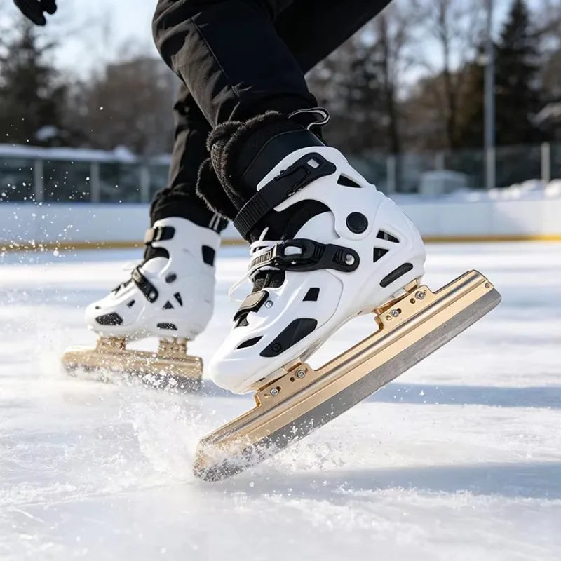 Patines de hielo ajustables con velocidad regulable, para adultos y principiantes, con cuchilla de acero al carbono y estructura de aluminio, botas de patinaje sobre hielo para uso en exteriores, talla 36-45.