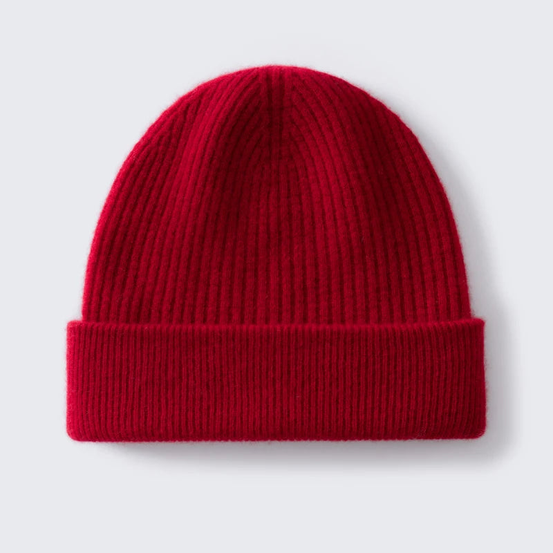 Gorro 100% de cachemira de primera calidad para mujeres y hombres, gorro de invierno casual para exteriores, unisex, cálido para esquiar, de doble capa, grueso, sin costuras, de punto acanalado.