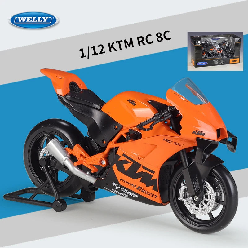 Modelo de motocicleta de carreras Welly 1:12 KTM RC 8C, réplica de metal fundido a presión, modelo de motocicleta deportiva de calle y todoterreno, regalo para niños