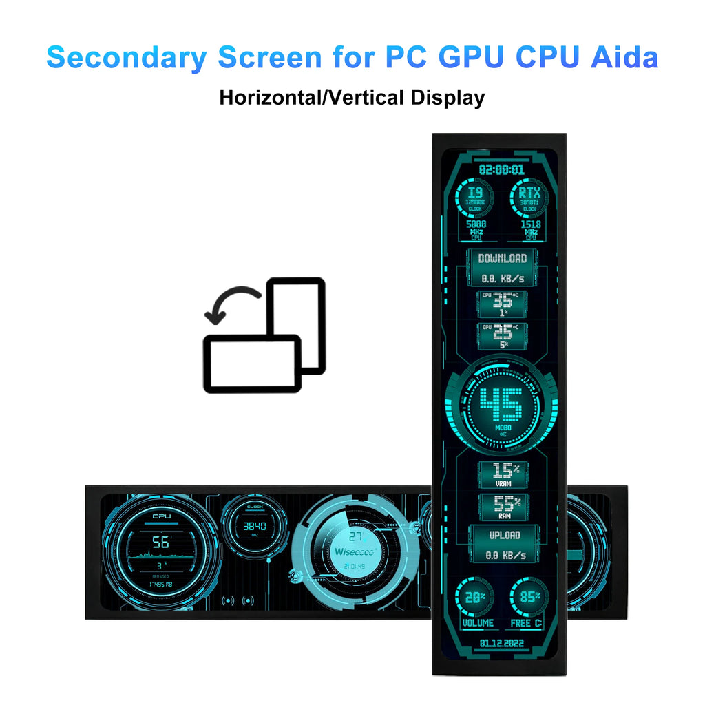 Monitor portátil de 11,3/7,84/8,8 pulgadas, pantalla de tira larga estirada, pantalla LCD IPS de 1920x440 para Raspberry Pi AIDA64 PC portátil