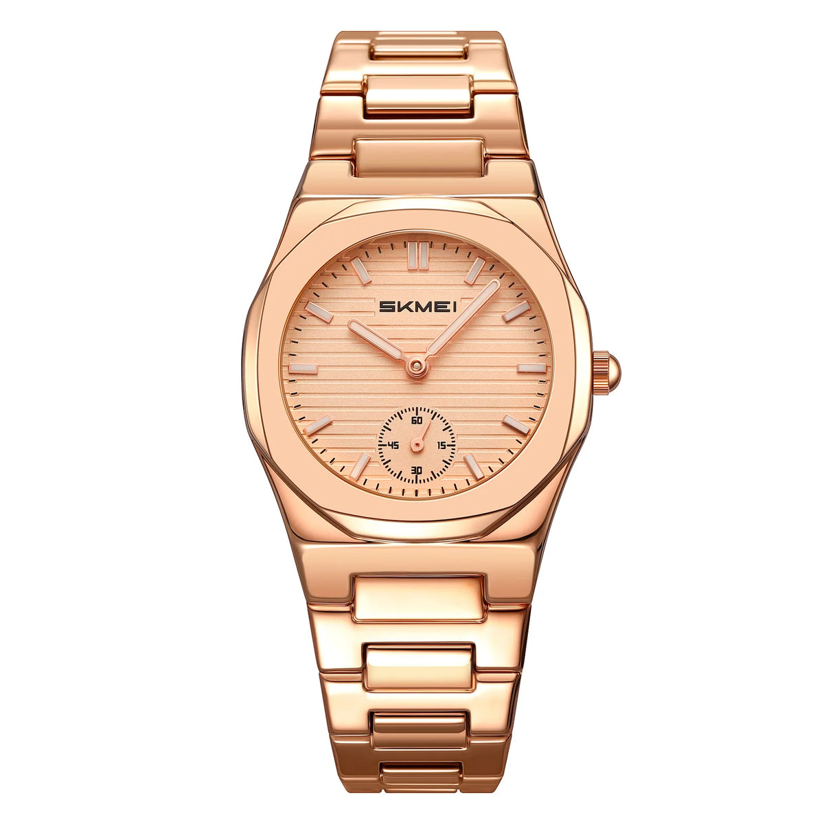 Reloj de cuarzo para mujer SKMEI con caja octogonal, brazalete de aleación de zinc, esfera de rayas horizontales, pequeño, resistente al agua, estilo ejecutivo 2681