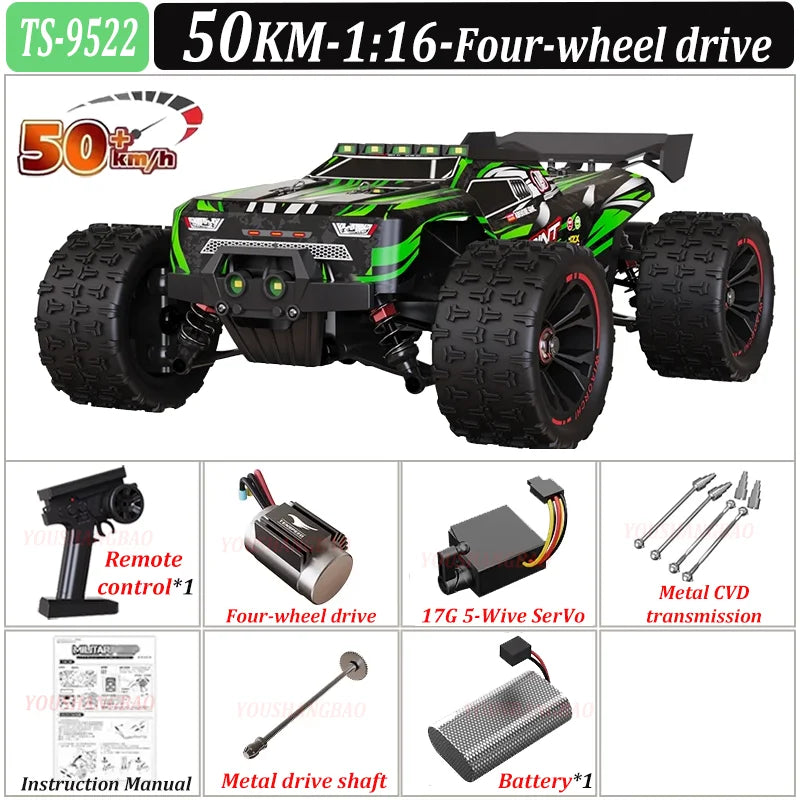 Coche de control remoto de alta velocidad 9522PRO con tracción en las cuatro ruedas sin escobillas, 85 km/h, para derrapes todoterreno, coche de carreras 9522 1:16, 50 km/h, juguete para niños