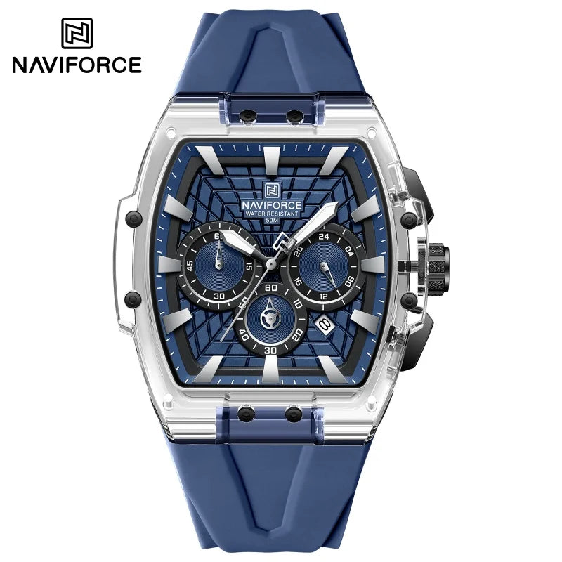 Reloj cronógrafo multifuncional para hombre NAVIFORCE NF6113, con calendario, segundero, luminoso, resistente al agua y correa de silicona