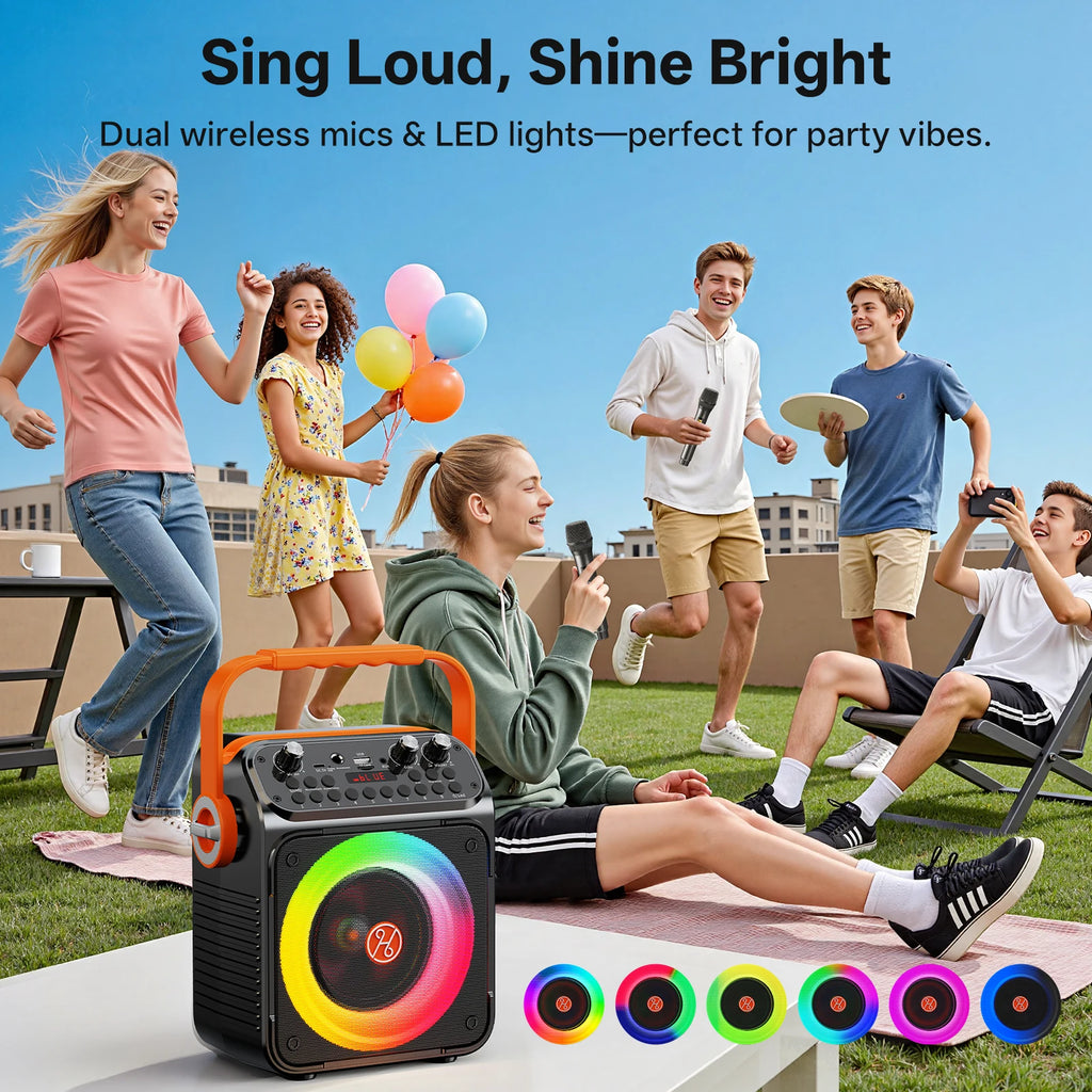 Altavoz Portátil Karaoke con Entrada USB/Tarjeta TF/Bluetooth/Aux, Función de Grabación, Altavoz Potente para Fiestas, Camping, Playa, Garaje