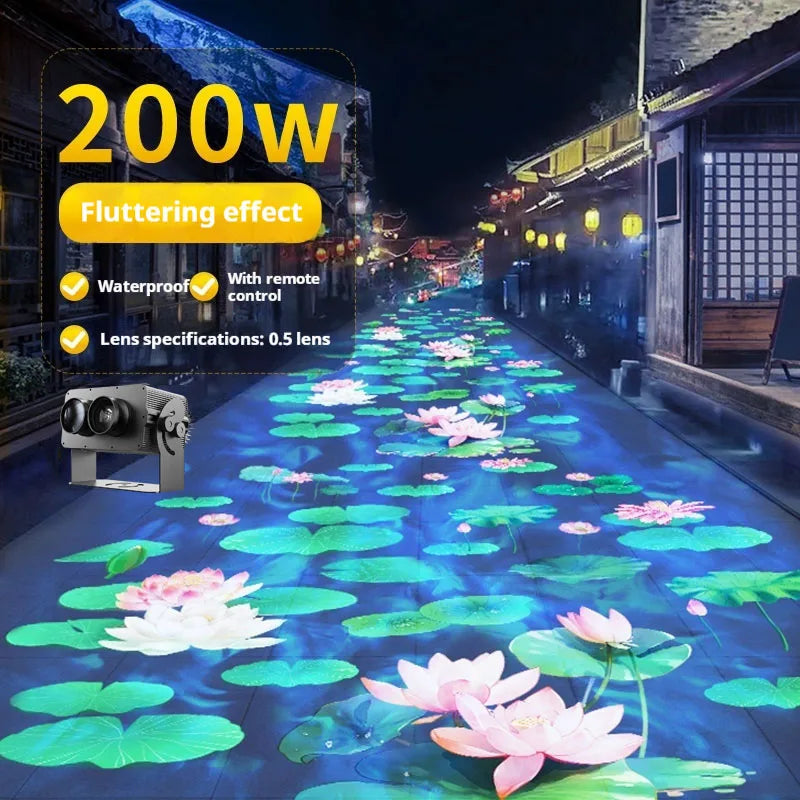 Proyector dinámico 3D con foco de suelo de flor de loto y ondas de agua, luz decorativa creativa para paisajes exteriores y luz ambiental