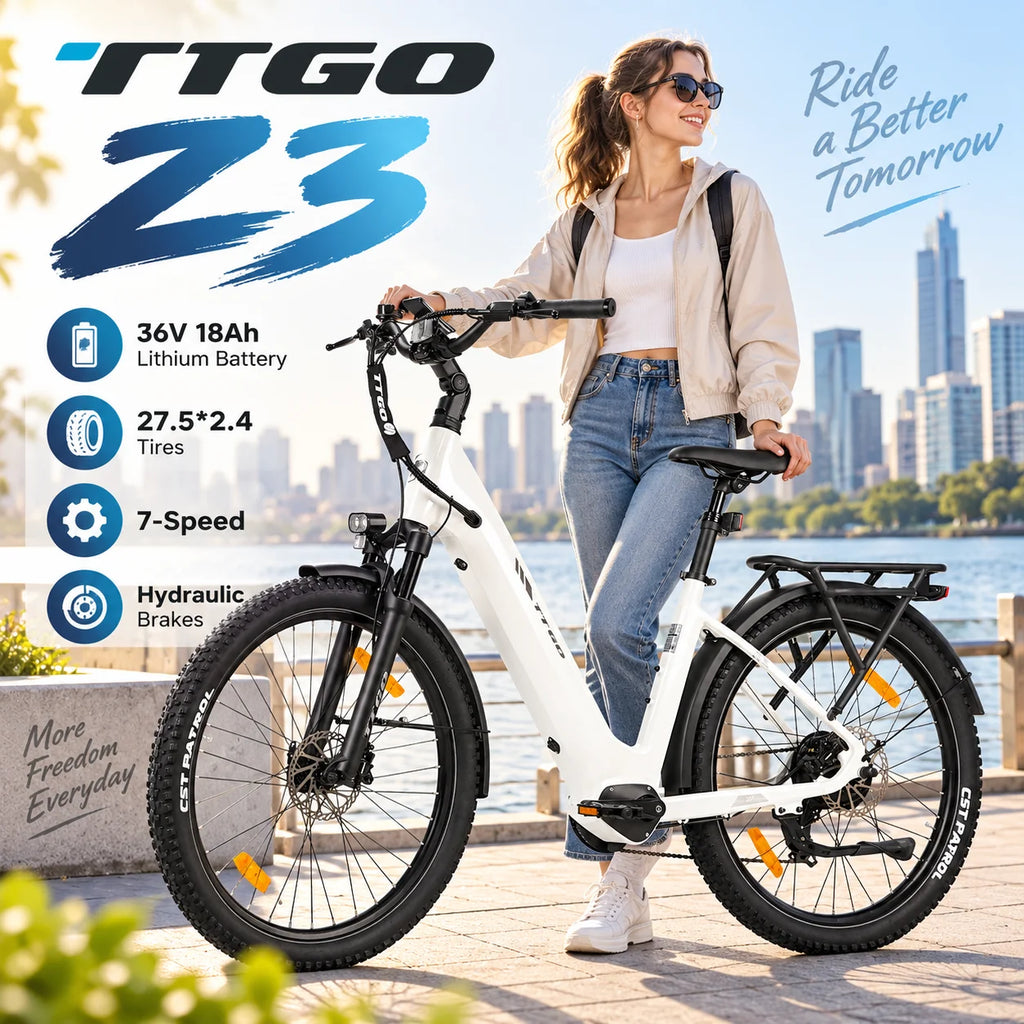 Bicicleta eléctrica TTGO Z3-W Z3 de 27.5 pulgadas para adultos, batería de 48V 15Ah, freno de disco hidráulico, horquilla de suspensión, cuadro de aluminio, bicicleta eléctrica para ir al trabajo y trekking