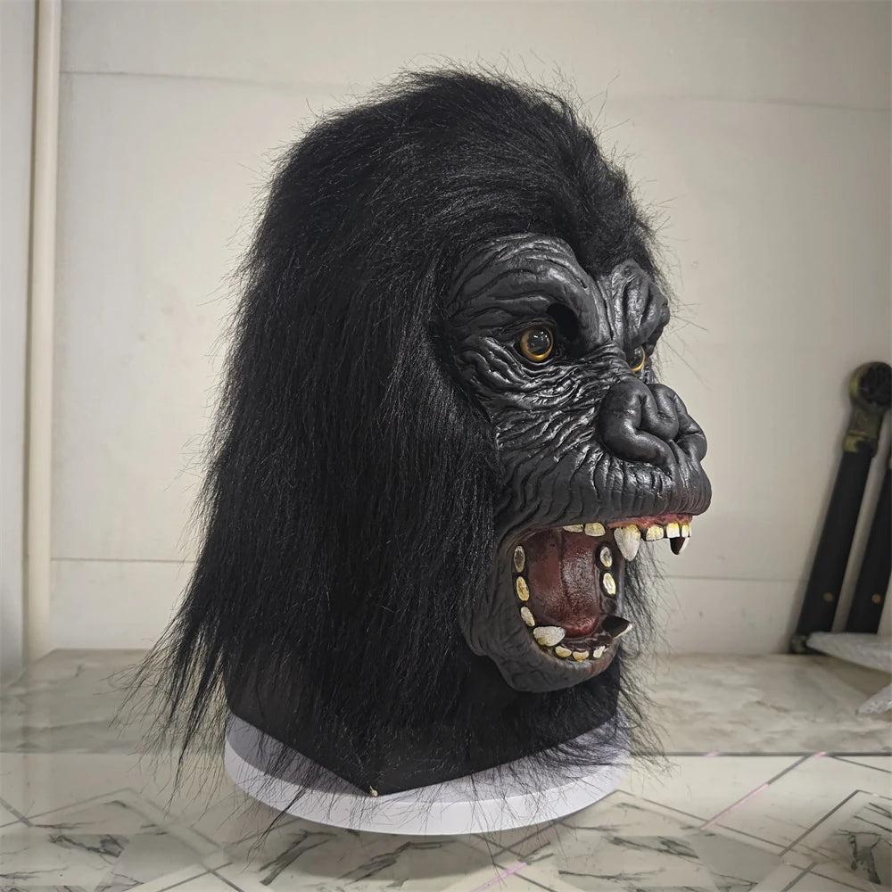 Máscara de gorila de King Kong vívida, máscara de látex de monstruo de terror con peluca, accesorio de disfraz de Halloween, decoración de Casa Encantada para fiesta de Carnaval