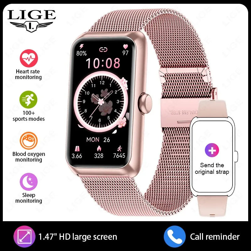 LIGE New Fashion Smart Watch Ladies Call Reminder Blood Oxygen DIY Custom Dial Sports Bracelet Waterproof Men Smartwatch Women