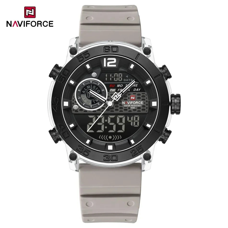 Reloj deportivo de moda para hombre NAVIFORCE, estilo militar, pantalla dual, resistente al agua, reloj de pulsera digital de cuarzo, adecuado para adolescentes 2026
