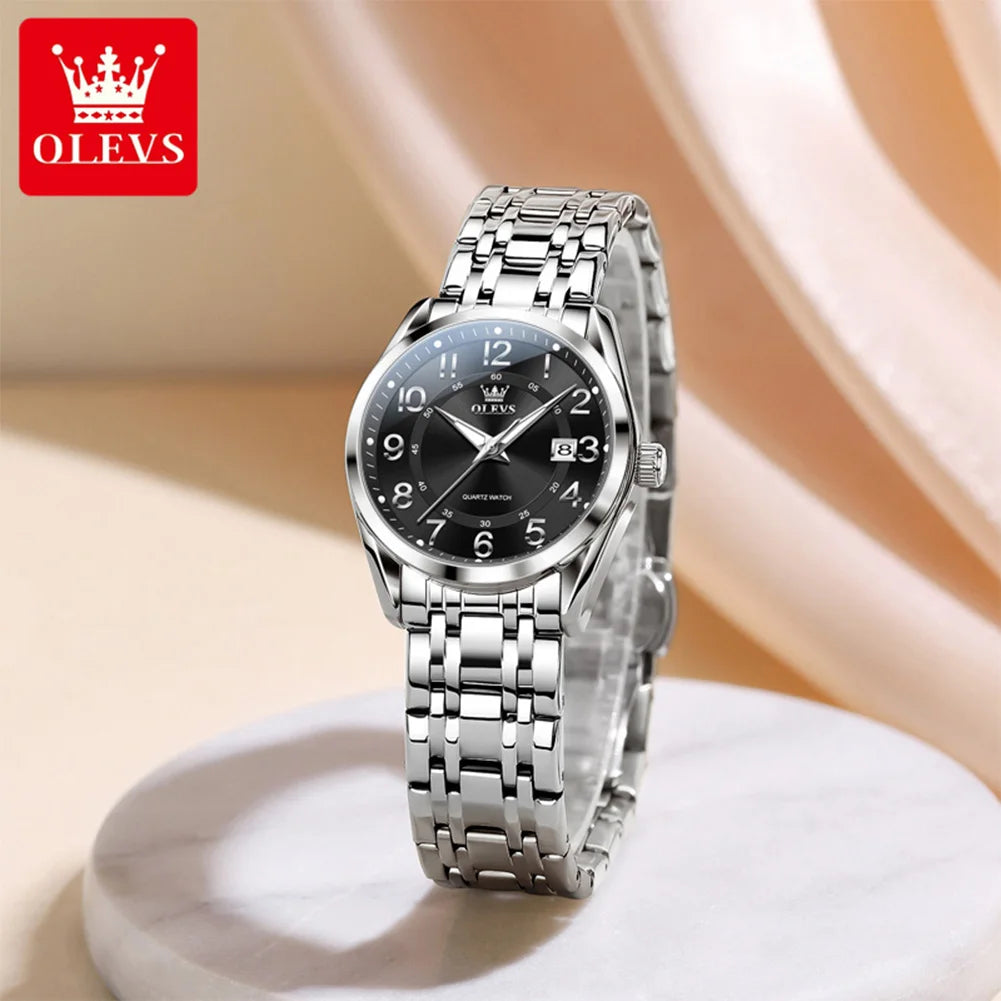 Relojes OLEVS para mujer, originales, con correa de acero, esfera digital clásica, calendario, resistente al agua, reloj de cuarzo, nuevo modelo 3666