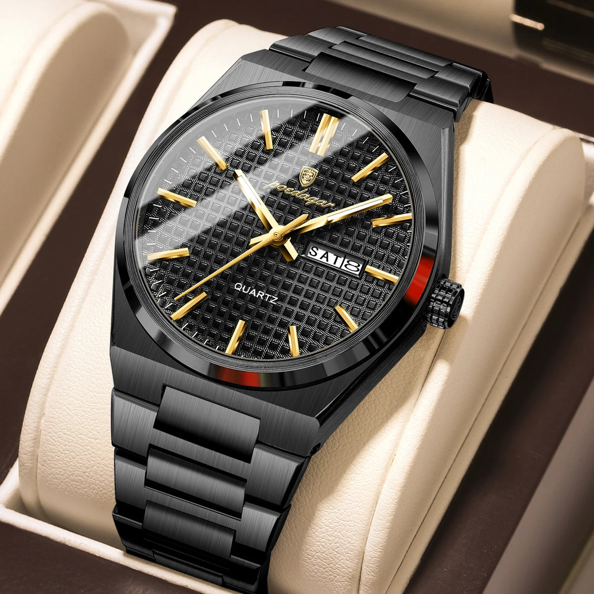 Reloj de pulsera para hombre de la marca de lujo POEDAGAR, resistente al agua, luminoso, de acero inoxidable, con fecha y día, reloj de cuarzo para negocios