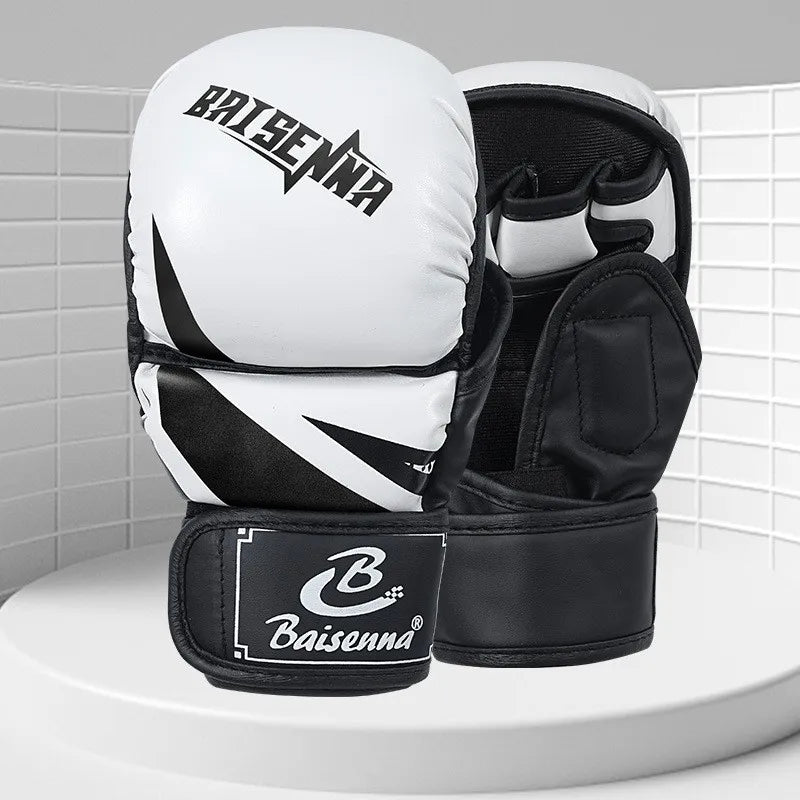 Guantes de boxeo profesionales MMA, saco de arena de medio dedo, guantes de entrenamiento Karate Muay Thai, equipo de boxeo grueso de PU para adultos y niños