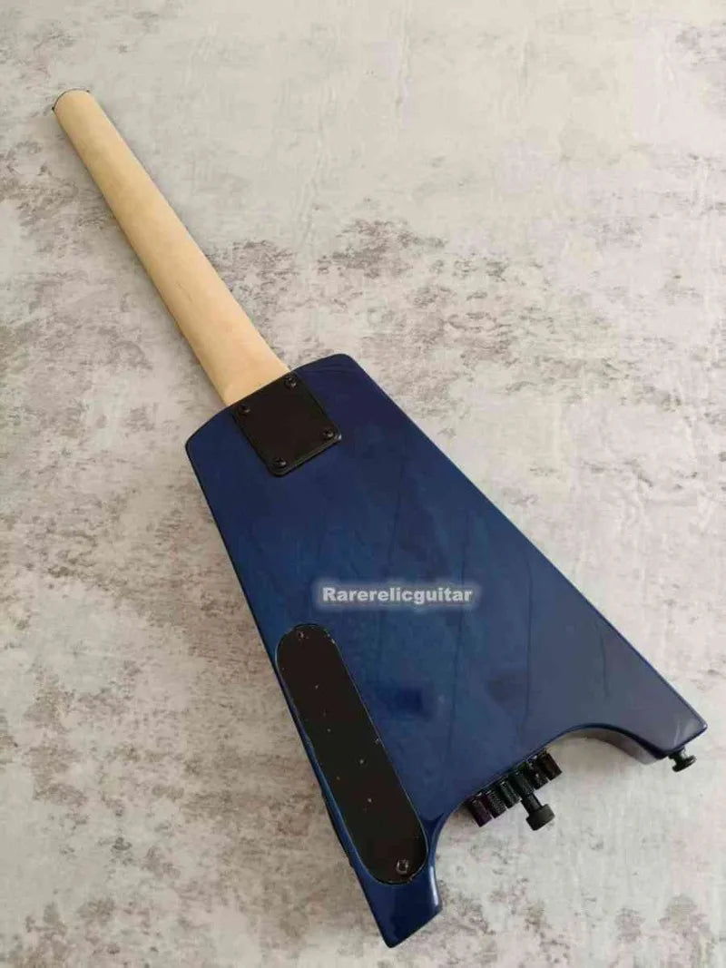 NUEVA Guitarra Eléctrica Sin Cabeza Spiri Trans Blue, Puente Tremolo, Herrajes Negros, Mástil de Arce, Diapasón de Palisandro