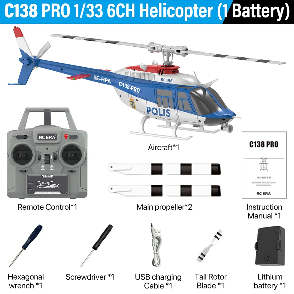 RC ERA C138 PRO Helicóptero 1/33 6 canales 6 ejes Gyro 2.4G Flujo óptico Posicionamiento 100M