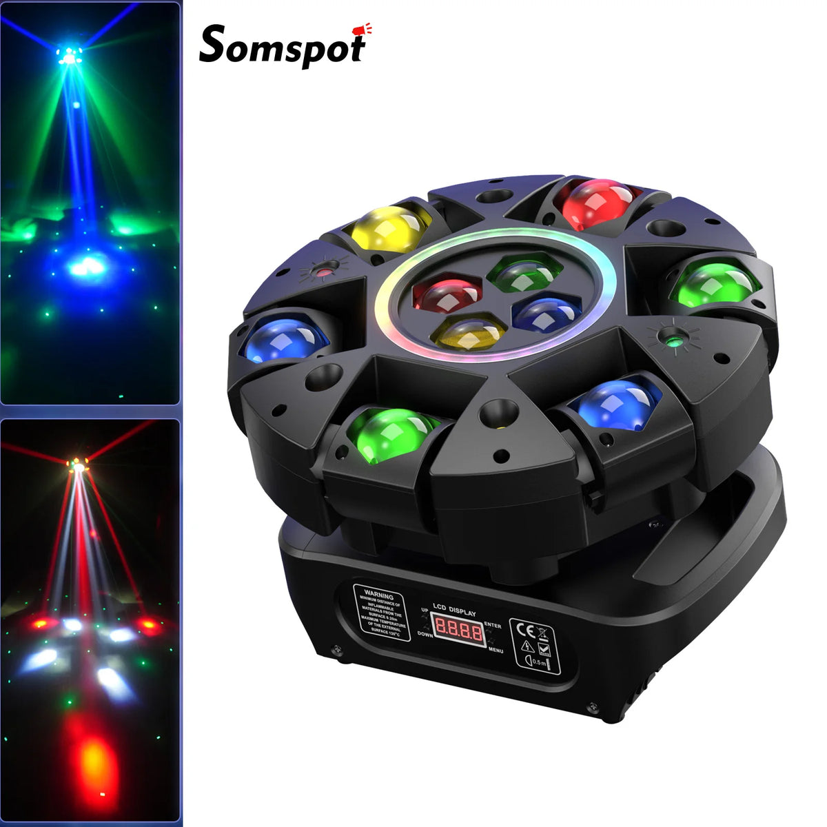 Luz de cabeza móvil Somspot de 150 W con efecto haz Bee Eye, luces láser RGBW 4 en 1, luces estroboscópicas de doble color, luces para DJ, discoteca y fiesta