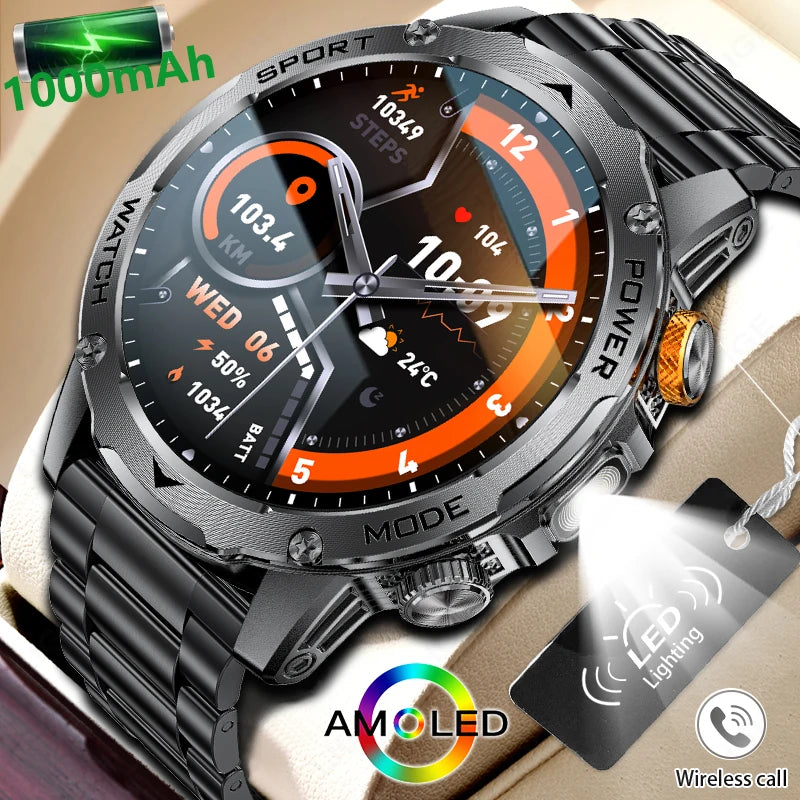 LIGE Nuevo reloj inteligente para hombre con batería de gran capacidad de 1000 mAh, linterna exterior, llamadas Bluetooth, resistente al agua, reloj inteligente deportivo de fitness