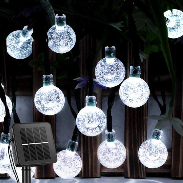 Guirnalda de luces solares para exteriores, 200 luces LED de globo de cristal, luces de hadas impermeables para jardín, Navidad y decoración exterior