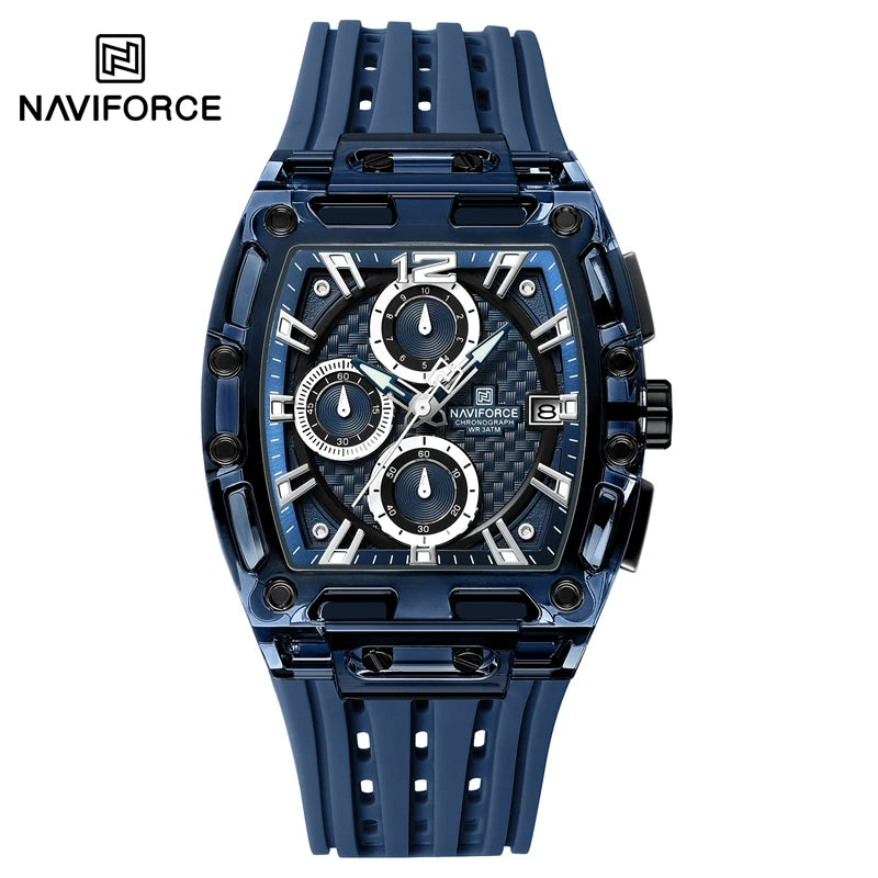 Reloj Naviforce 7105 de moda con cronógrafo y multifunción, deportivo, resistente al agua 5ATM, con correa de silicona para hombre.