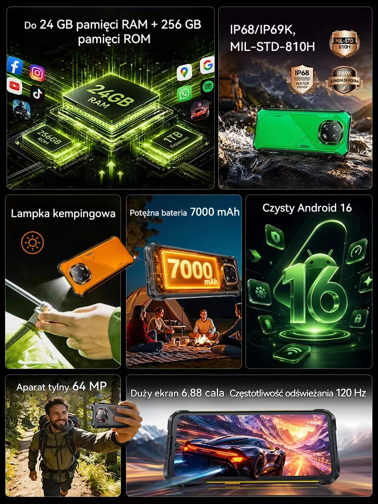[Shipping From France] Cubot KingKong ES 5 Rugged Smartphone Android 16 Up to 12GB RAM(6+6) 128GB ROM/ 24GB RAM(12+12) 256GB ROM 6.88-Inch 120Hz Screen 7000mAh Battery NFC Face Recognition Fingerprint Recognition IP69K 64MP+1
