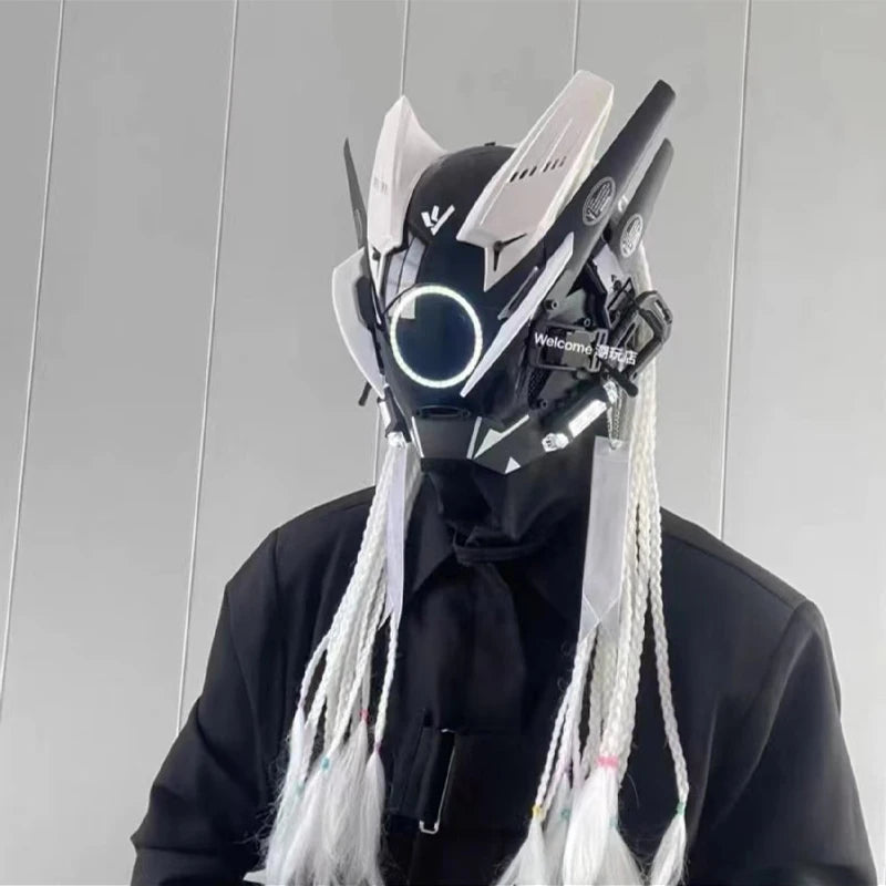 Máscara de casco nuevo Cyberpunk Samurai Robot Tech Shinobi especial Punk Techwear con luz Led máscara de Cosplay juguete niños regalo de Halloween ﻿