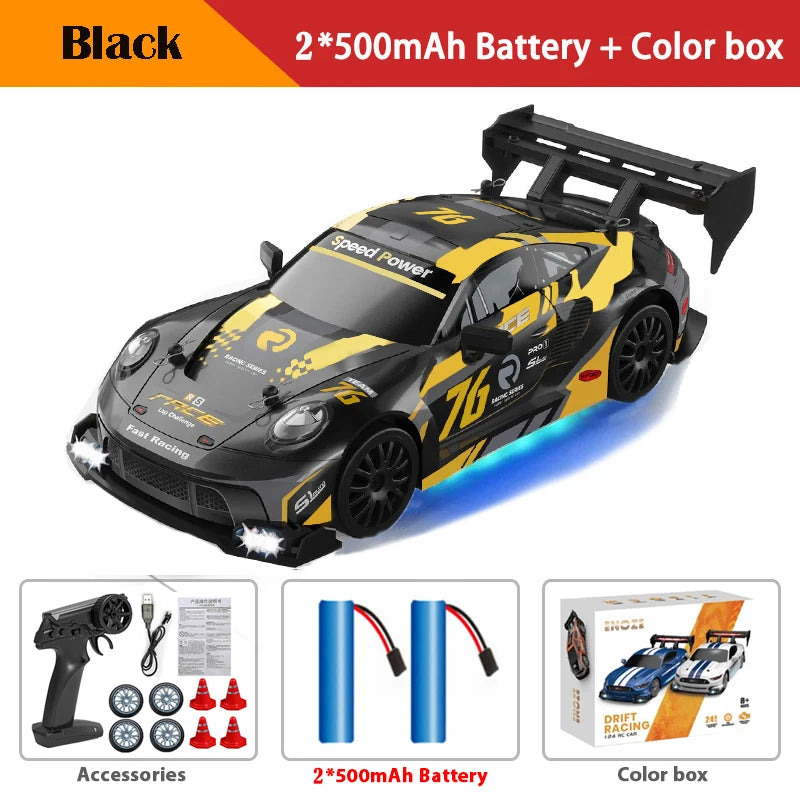 Coche de drift a control remoto 4WD, vehículo de carreras de alta velocidad con luces LED, radio de 2.4GHz, juguete de camioneta todoterreno 4x4 para niños