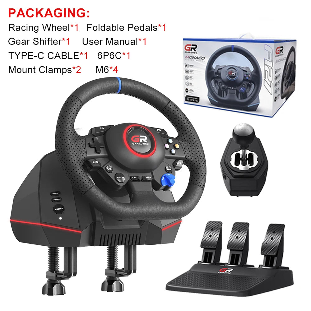 Volante de carreras para PS5/PS4/PC, 270° y 900°, volante de simulación de juegos con pedales de efecto Hall RGB y mapeo de macros PROG
