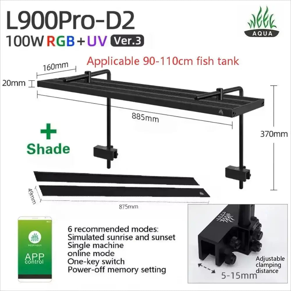 WEEK AQUA L Series V3 RGB+UV Full Spectrum LED Aquarium Light APP Bluetooth Dimmable Planted Tank Aquatic Plant Grow Lamp
