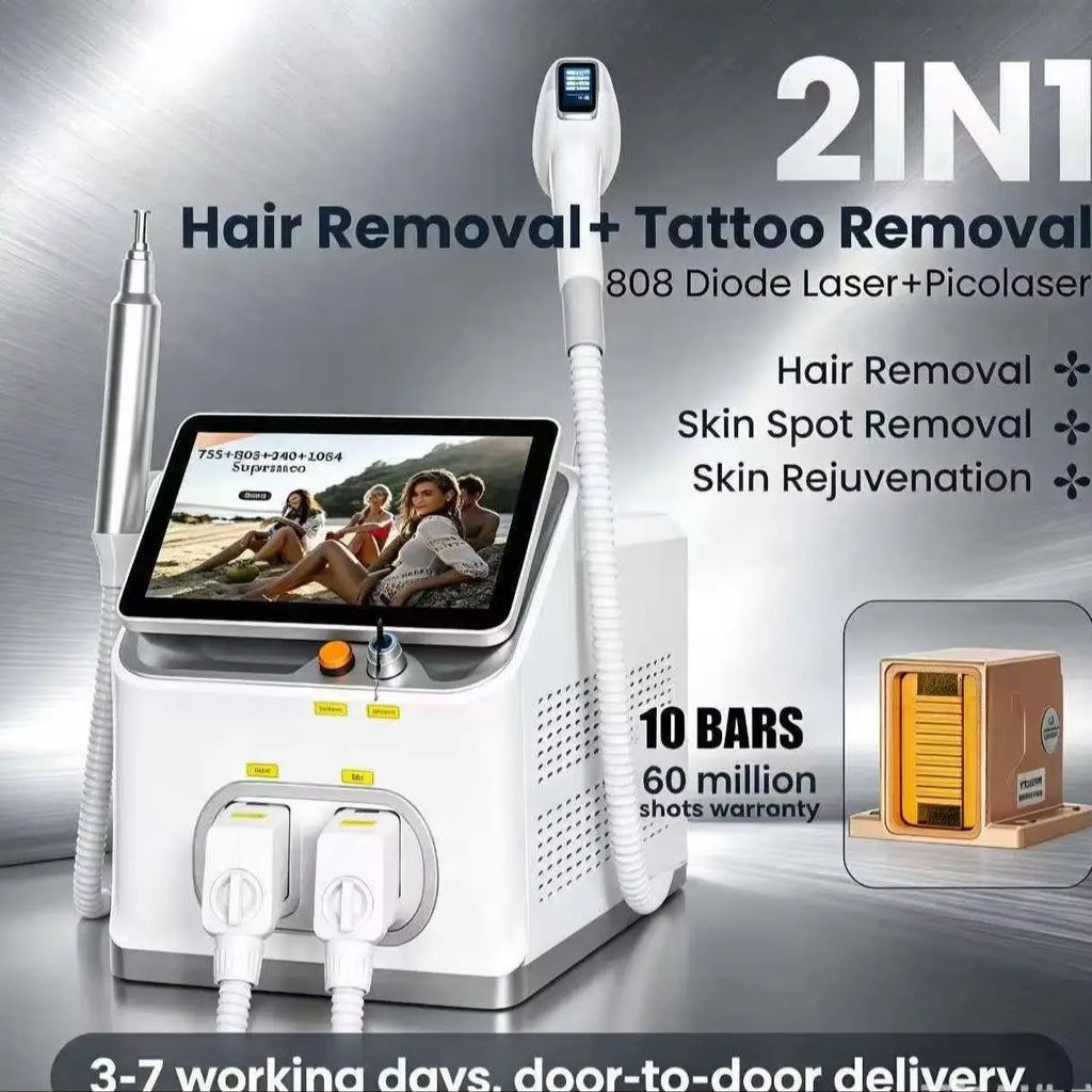 Máquina de Depilación Profesional 2 en 1 de 6 Ondas, Diodo 5000W, 10 Barras, Picosegundos Qswitch ND YAG 1064NM, Máquina de Eliminación de Tatuajes