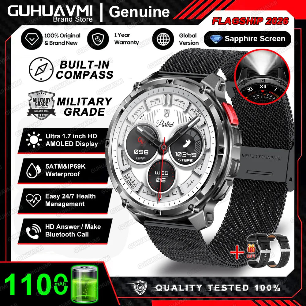 Reloj inteligente militar T-Rex3 Pro 2026, batería de 1100 mAh, GPS, resistente al agua 5ATM, rastreador deportivo de carrera, brújula para exteriores