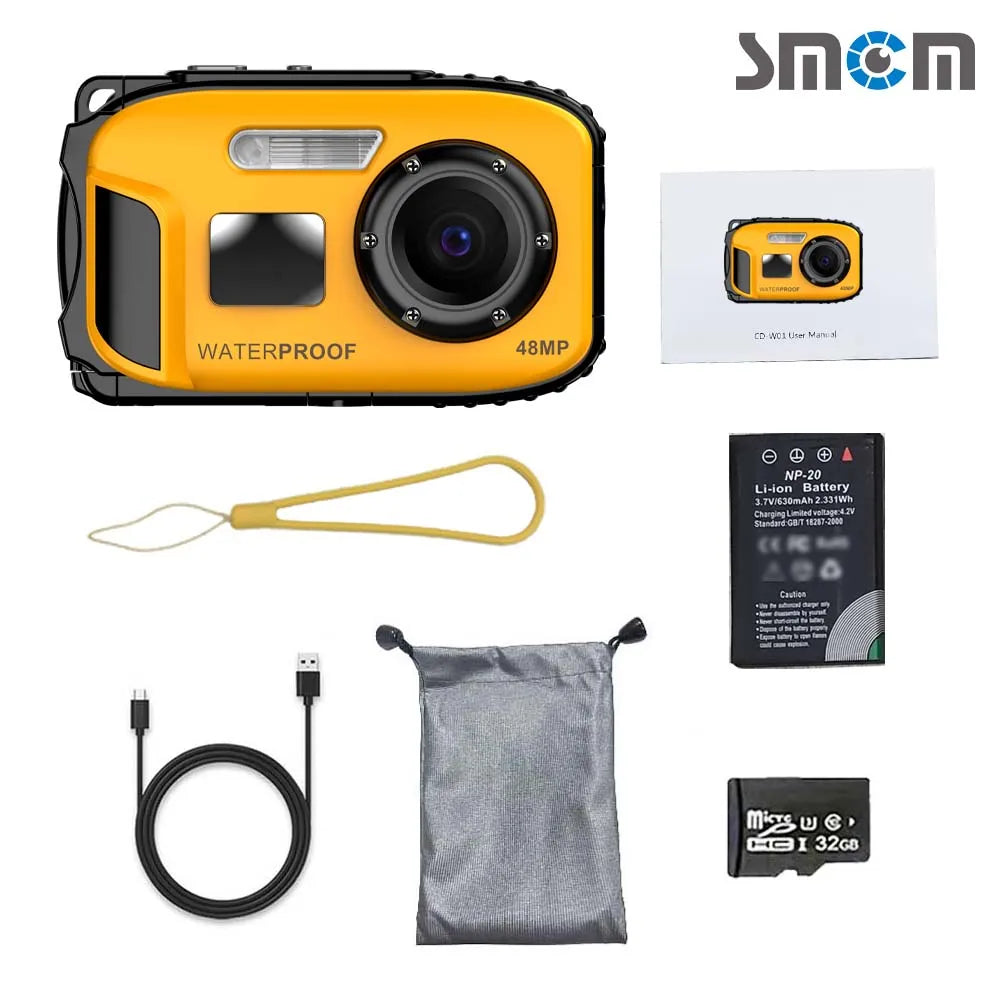 1 unidad de cámara digital impermeable de diseño minimalista, cámara impermeable de 5 metros de profundidad, zoom digital de 16x, pantalla IPS de 2,4 pulgadas.