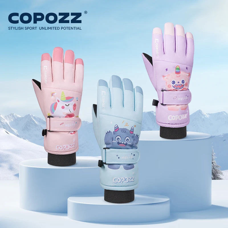 COPOZZ guantes de invierno de dibujos animados para niños y niñas, guantes gruesos impermeables para niños, guantes de esquí para Snowboard, montar, ciclismo, guantes de nieve para niños