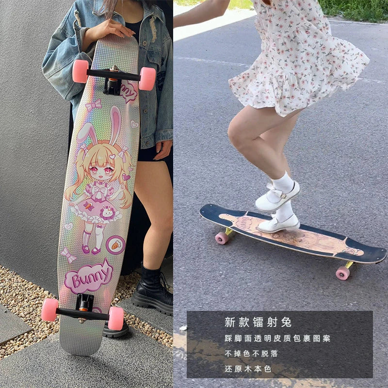 Longboard con Patrón Láser, Tabla de Skate Profesional de Fibra de Vidrio, Ligera, Delgada y Flexible, Tabla de Baile Freestyle para Principiantes