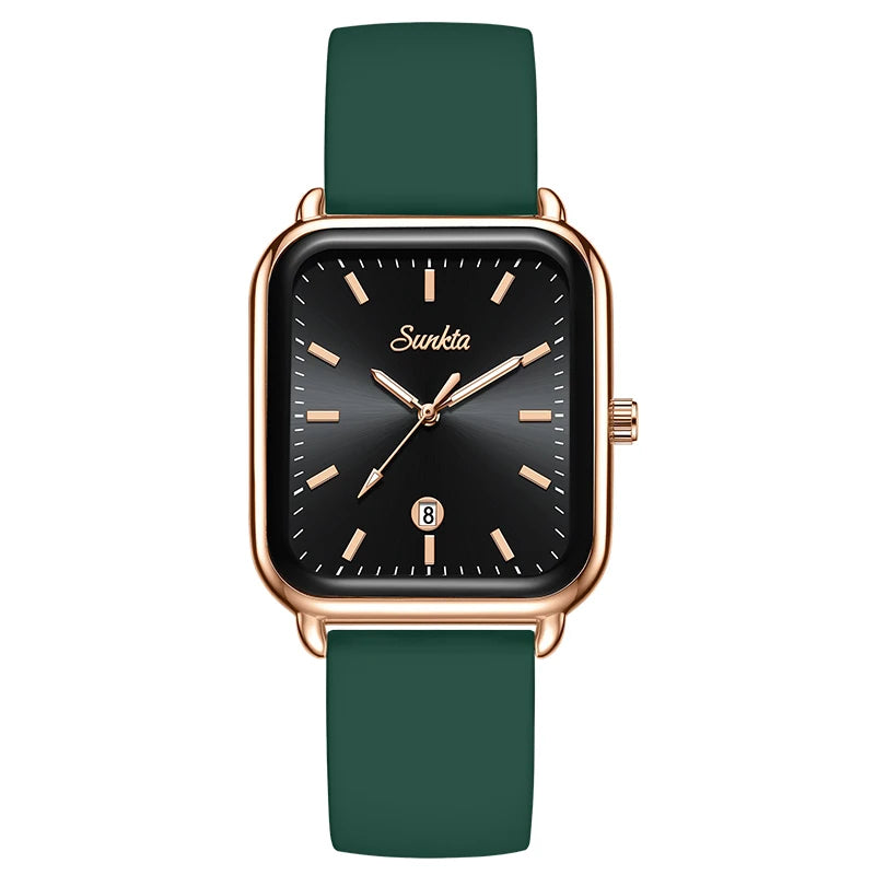 Reloj de lujo para mujer SUNKTA, esfera cuadrada, resistente al agua, con calendario, reloj de cuarzo elegante y de alta calidad para mujer.