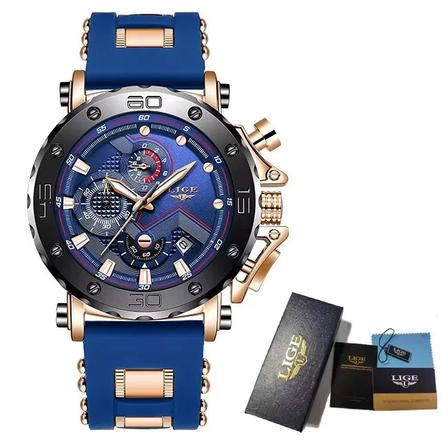 Nuevo reloj de cuarzo LIGE de lujo para hombre, estilo de negocios, esfera grande, cronómetro, resistente al agua, luminoso, informal, deportivo, con caja