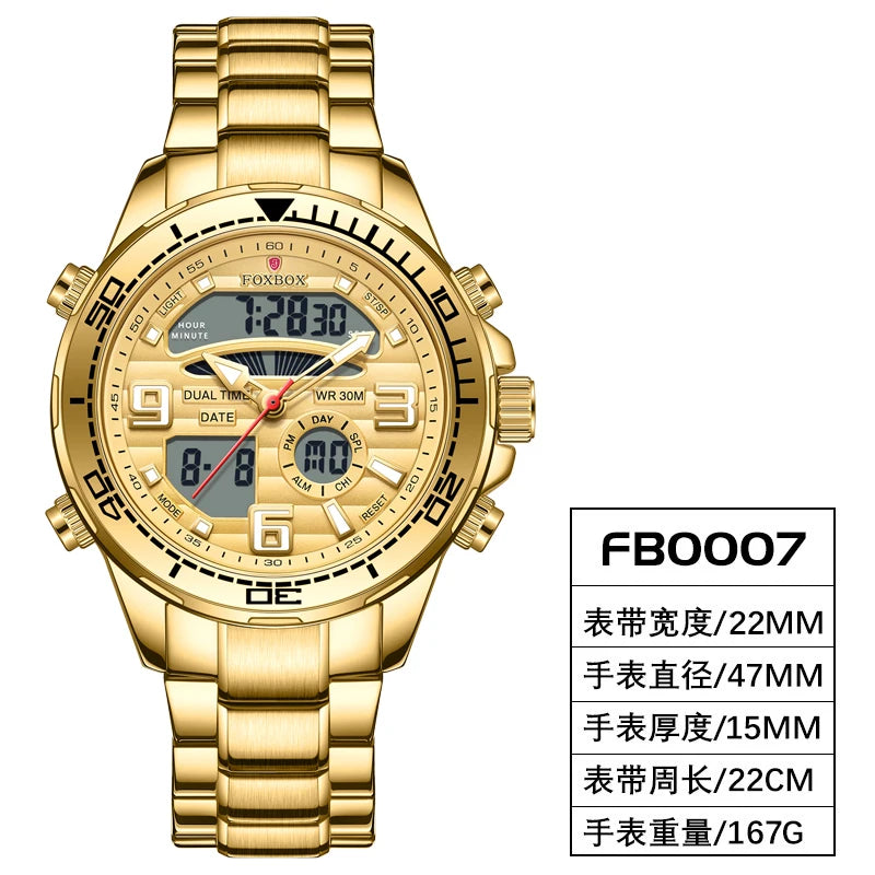 Reloj digital militar FOXBOX para hombre, resistente al agua, reloj de pulsera de cuarzo LED, reloj deportivo, reloj grande para hombre, Relogios Masculino + caja