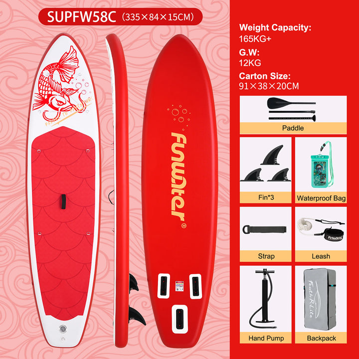 Tabla de SUP Inflable Funwater 335/350cm, Tecnología de Sellado Térmico, Kit Completo de Accesorios, Pala de Doble Punta, Stock Local en la UE