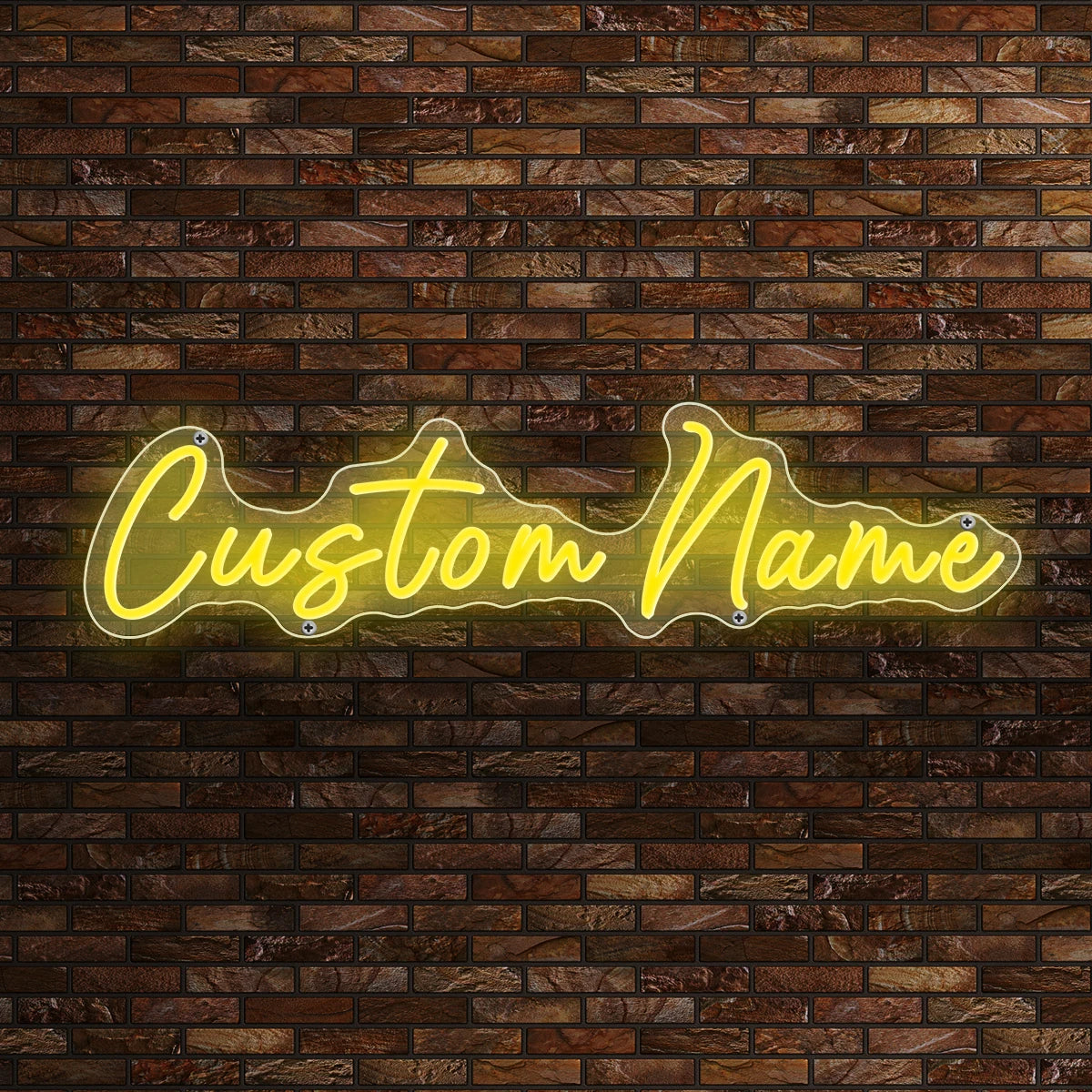 Letrero de neón personalizable con «Custom Name» en amarillo